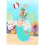 Mermaid play beach volleyball