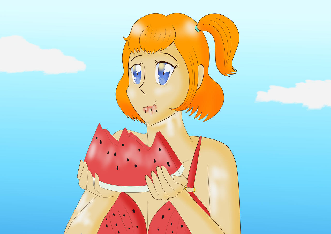 Swimsuit Girl Eating Watermelon