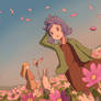 Autumn blossoms at dusk field