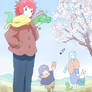 With cold cherry blossoms