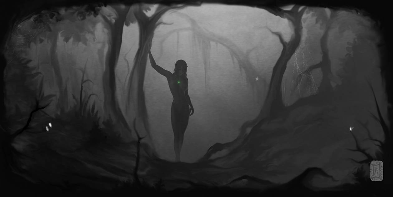Прозрачные неведомые тени настроение. Мрачный лес арт. Человек в сумрачном лесу. Тьма арт.