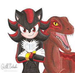 Shadow and his pet raptor Scarlet