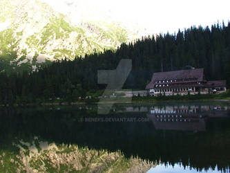 Mountain hut reflex in Popradske Lake