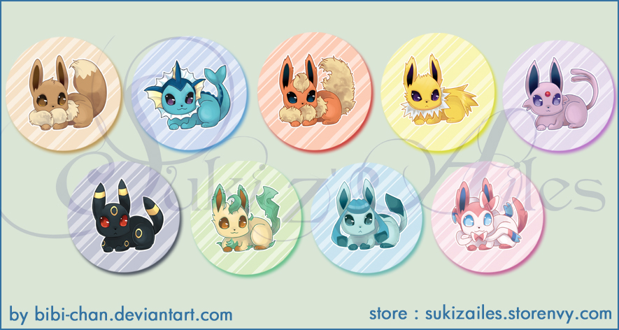 : Eevee family buttons set :