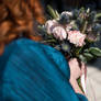 Fiery hair, flower bouquet