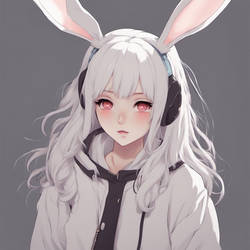 Anime Girl White Hair And Bunny Ears, Furry Art, A