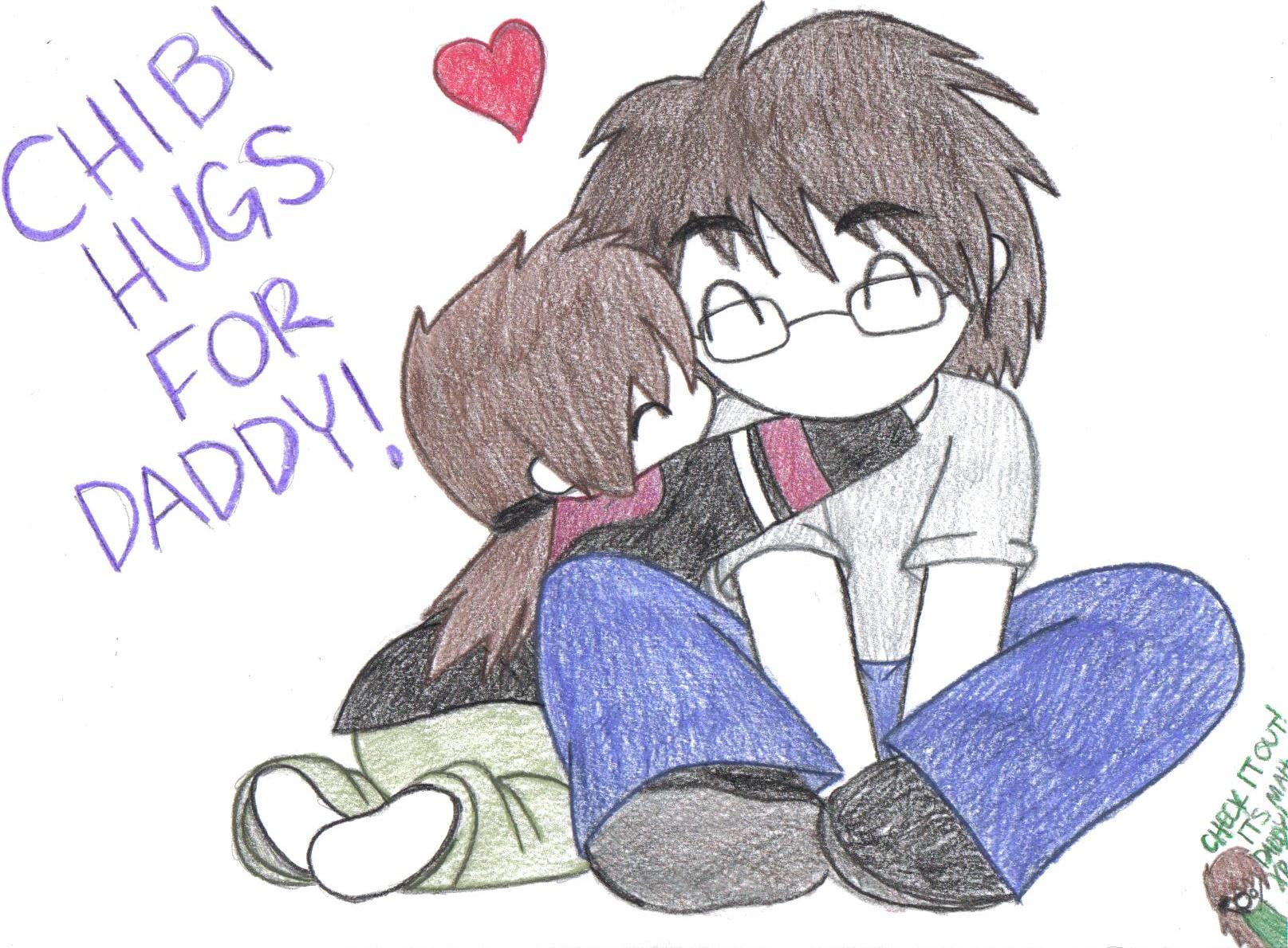 Chibi Hugs For Daddy - Colored