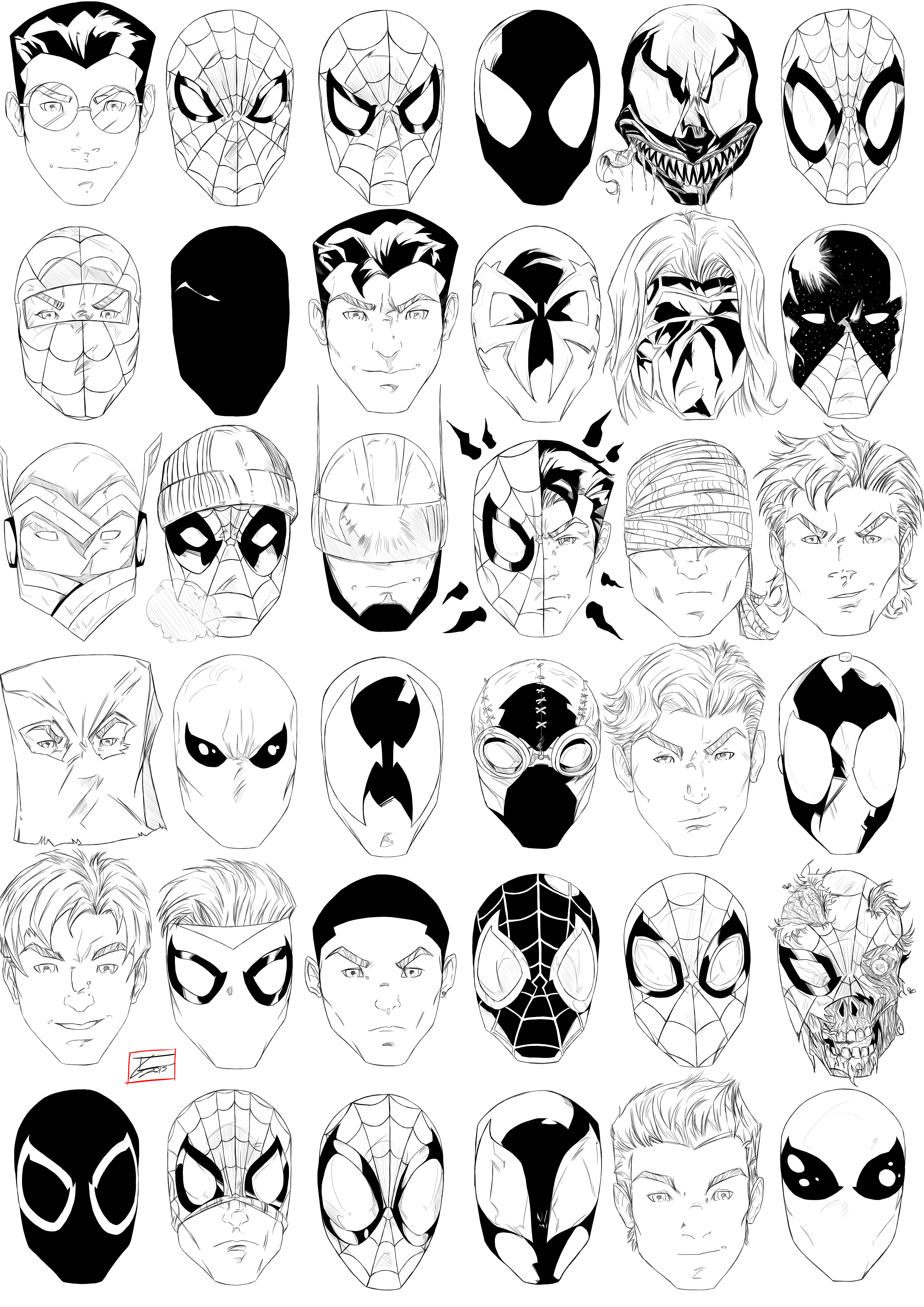 Toni Gutierrez Art faces spidermans inks