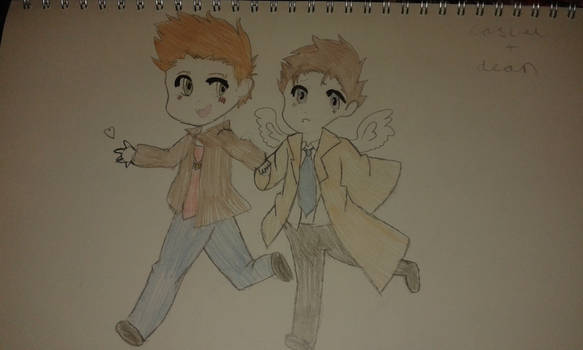 chibi dean Winchester and castiel