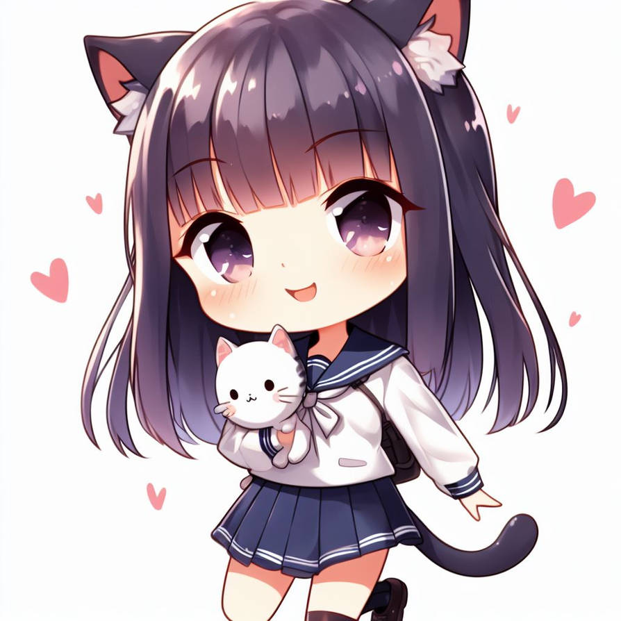 Chibi Anime Girl Holding a Cat by MioSage on DeviantArt