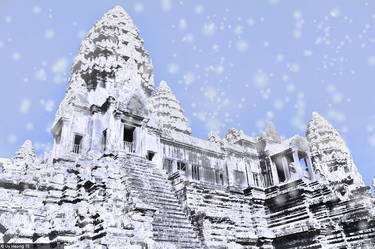 Angkor Wat snowing scene