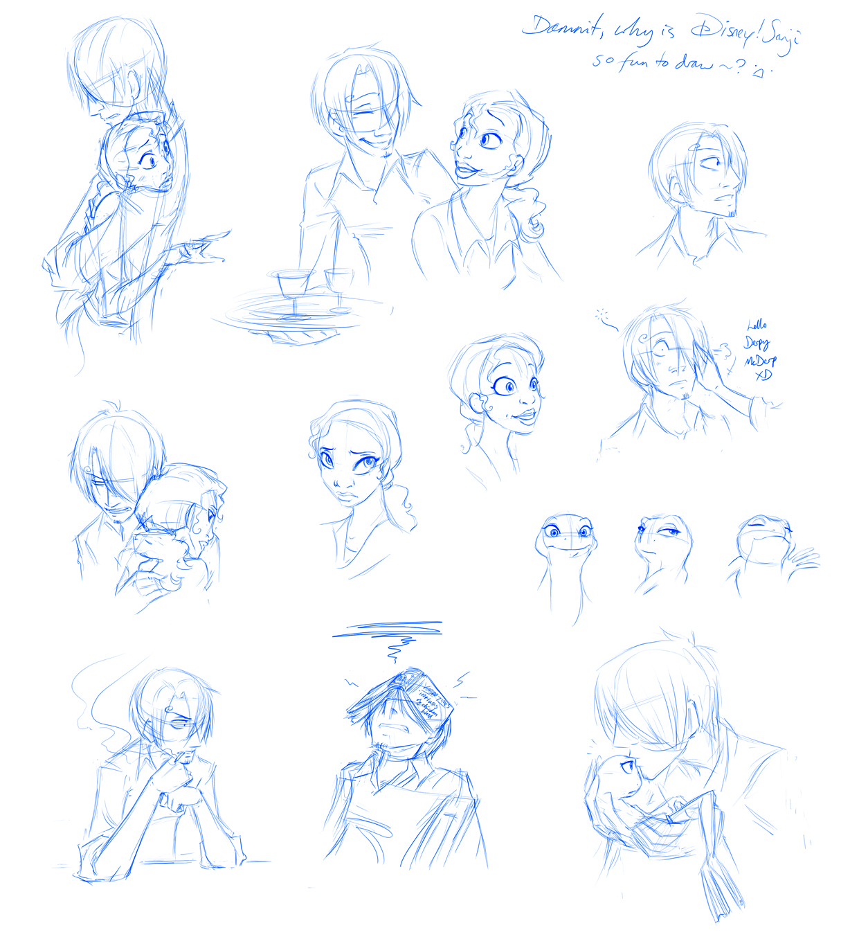 more Tiana and Sanji doodles