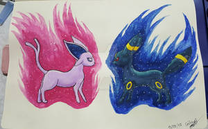 Espeon and Umbreon on Watercolor