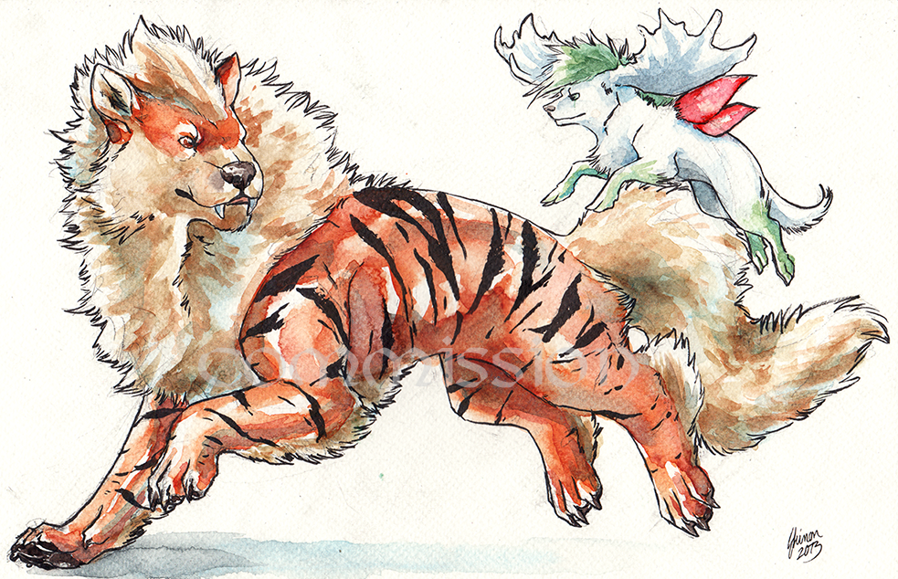 Commission: Arcanine and Shaymin