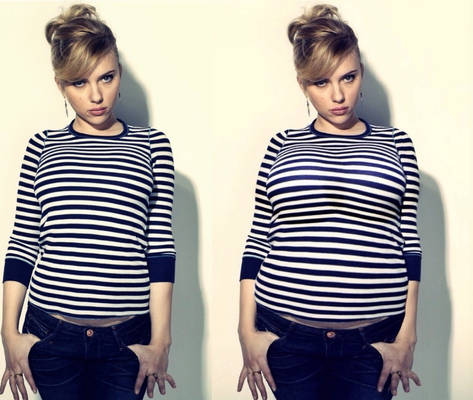 Scarlett's stripes aren't slimming.