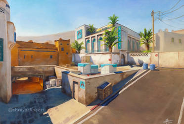 Oil painting of DUST 2 map from Counter Strike 2