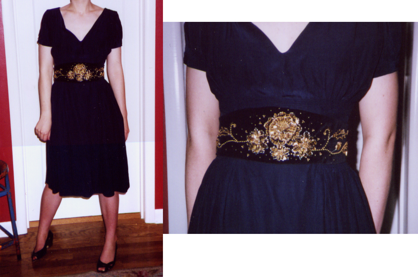 Navy Blue Silk Dress and Belt