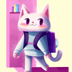 Cute Pink Cat with Backpack - DALL-E