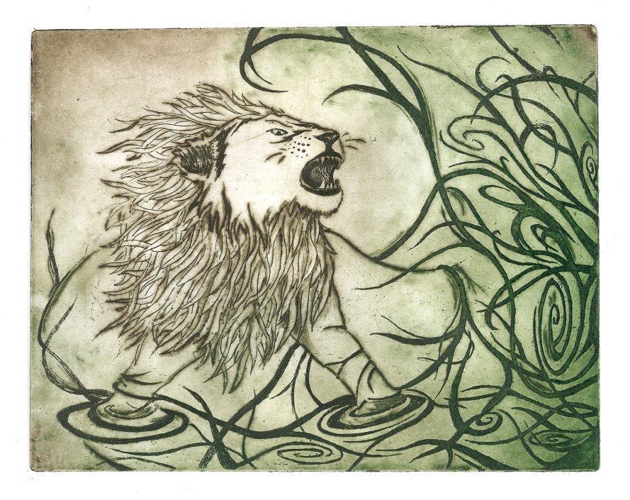 twotone acid etching lion