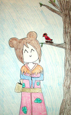 A girl and a bird