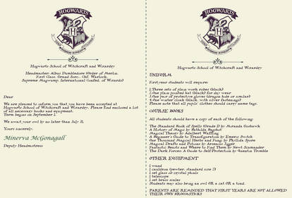 Hogwarts acceptance letter