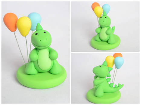 Cute Polymer Clay Dinosaur - Birthday Cake Topper
