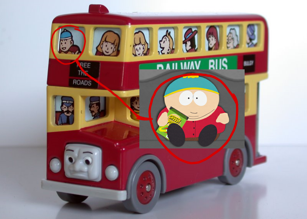 Eric cartman on bulgy the bus toy by Galaxystudios78 on DeviantArt