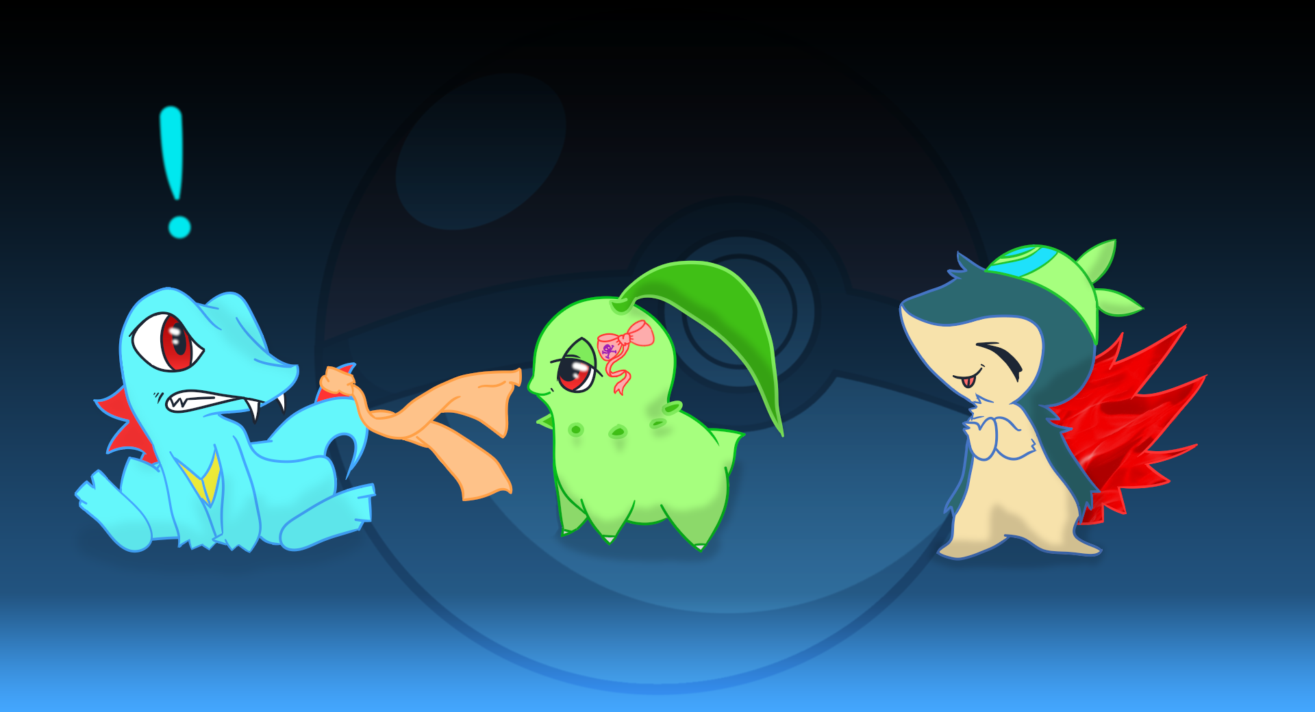 wallpapers Totodile Cyndaquil And Chikorita Fight totodile chikorita cyndaquil by