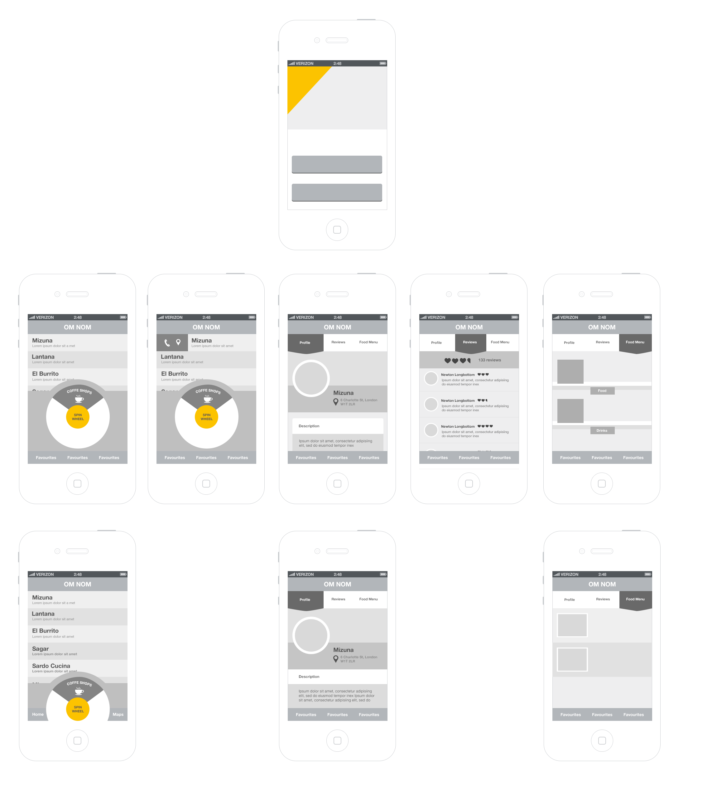 Wheel of om nom wireframes