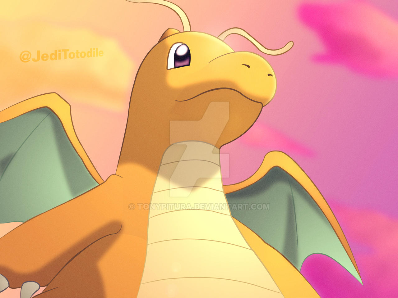 Dragonite at sunset by TonyPitura on DeviantArt