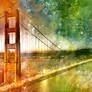 Golden Gate Dawn Bridge - Glowing Watercolors