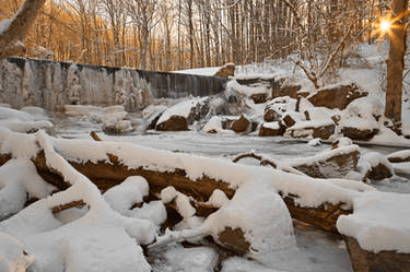 Winter Sunset Waterfall