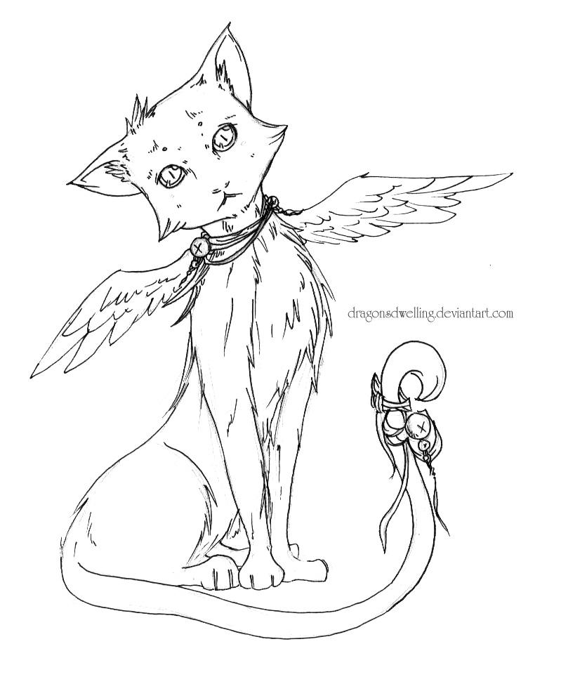 Winged Cat Lineart by DragonsDwelling on DeviantArt