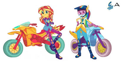 Sunset Shimmer and Rainbow Dash Motocross style