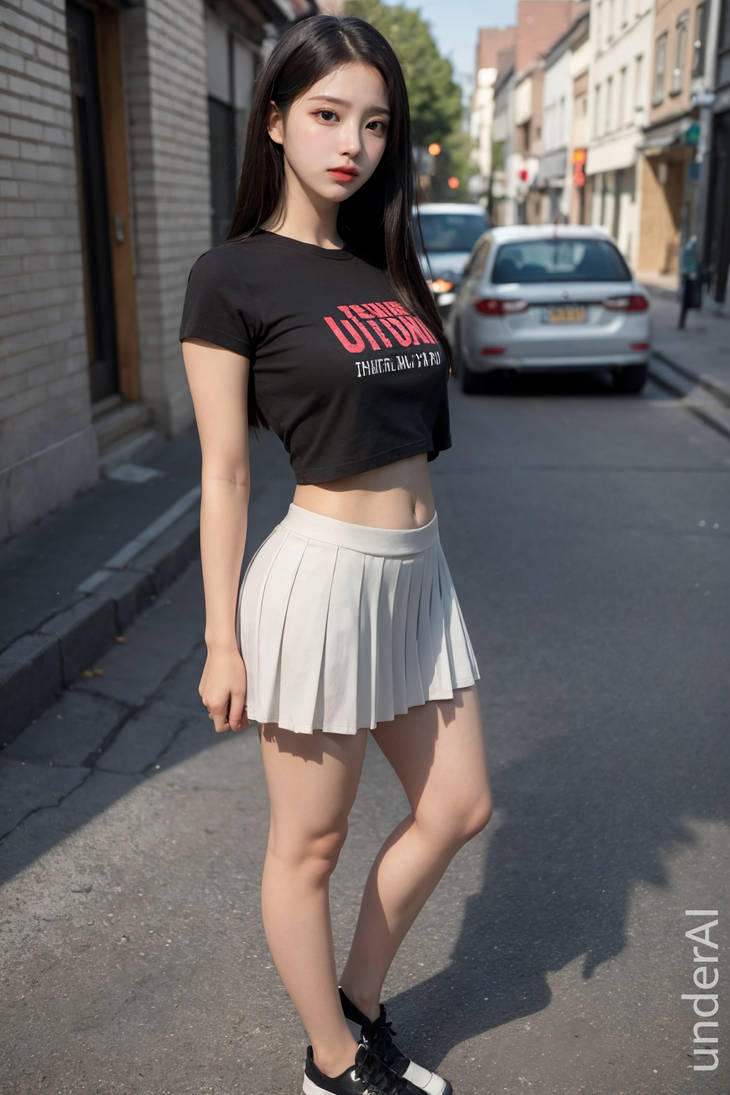 cropped t-shirts, pleated short skirt by underAI on DeviantArt