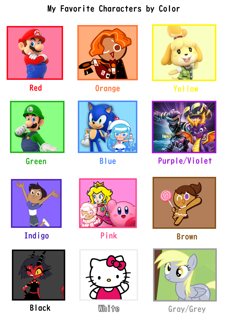 Characters Each Color My Favorite Characters by Color by Arrienne-408 on DeviantArt
