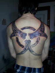 Back tattoo 2nd session: Biohazard machinery