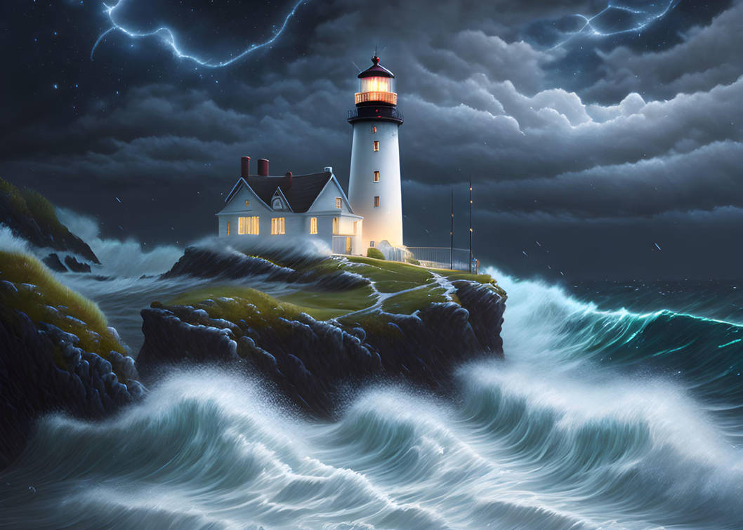 Lighthouse in a stormy sea by ARTofZNEROL on DeviantArt