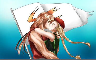 Cammy and Ken Kiss under the flag by wez1010