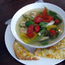 Chicken vegetable soup with cheese toast