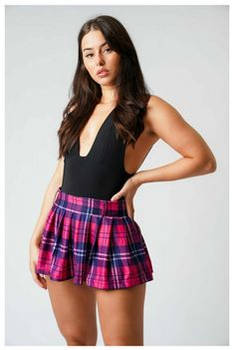 Girl in Pleated Plaid Skirt