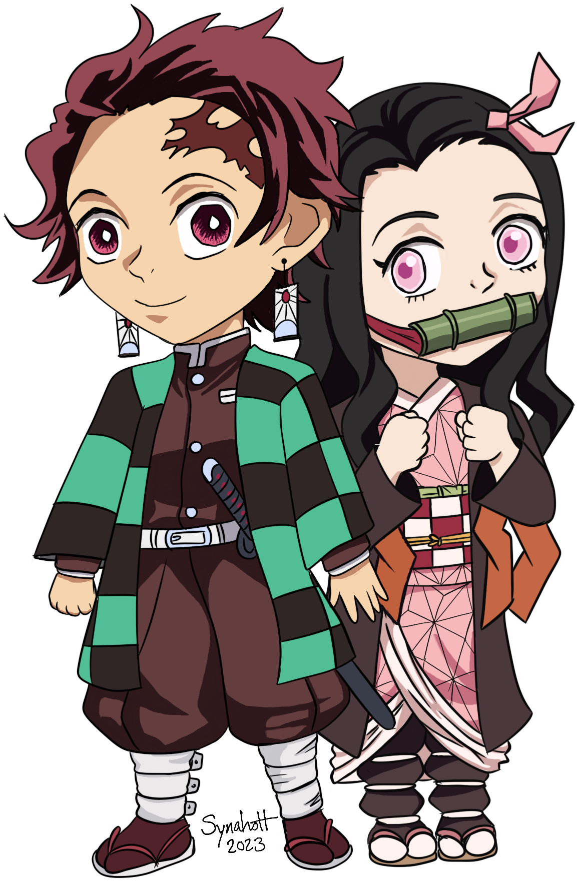 tanjiro and nezuko chibi render by Rivayno on DeviantArt