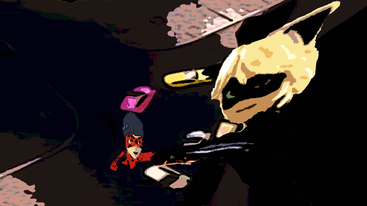 Catnoir saves Ladybug from falling by Paulie-Vy on DeviantArt