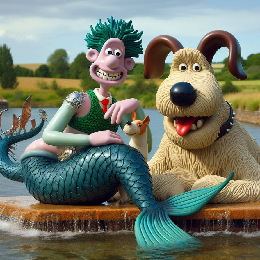 mer-may 2024: merman wallace and mer-dog gromit by GreenEngineStudios ...