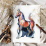 drawing of a horse in pencils and watercolors