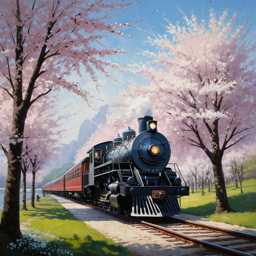Spring Painted Train The Spring Way A Train under Cherry Blossoms by NikulusT-T on DeviantArt