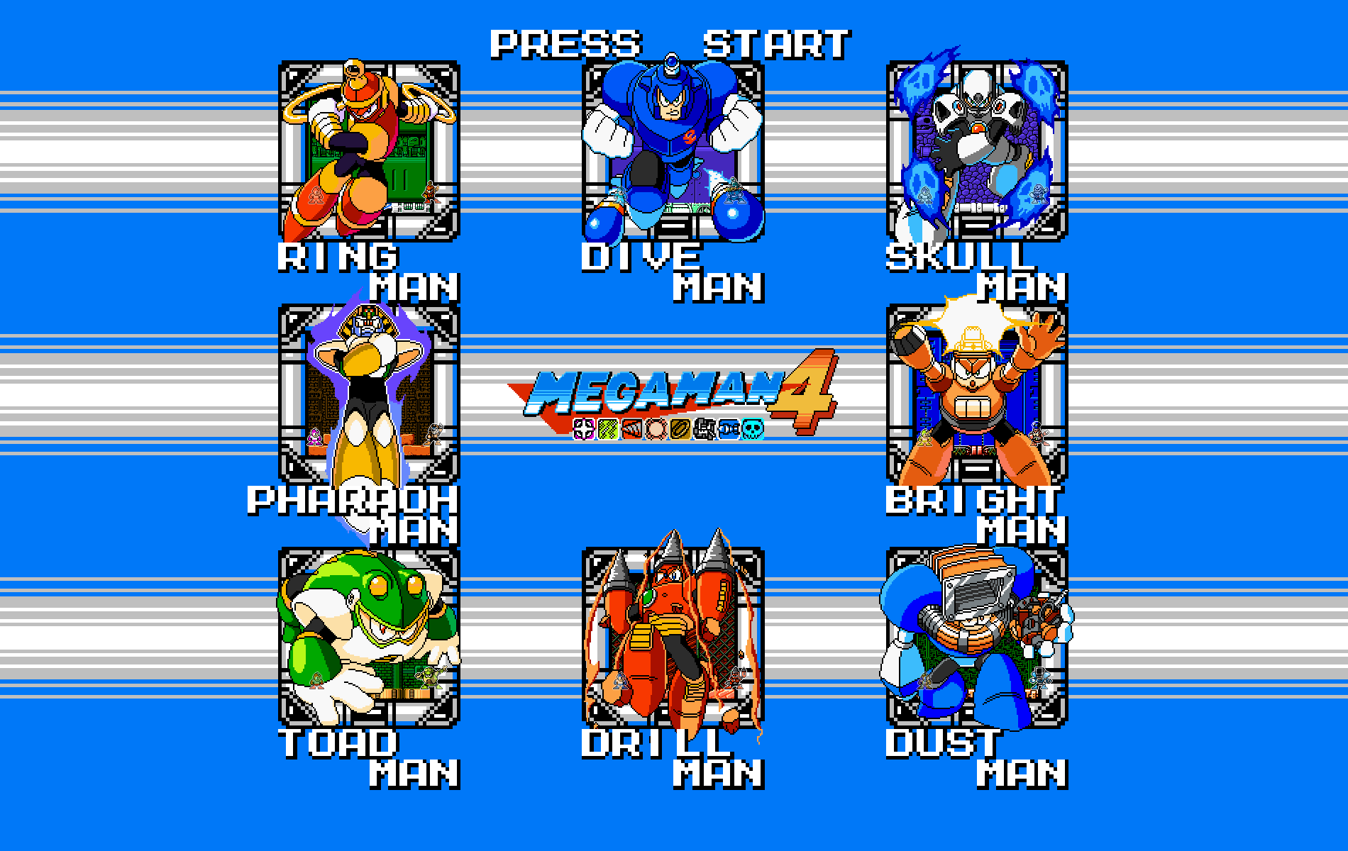 Mega Man 4 Stage Select by KipoyTheNarwhal on DeviantArt