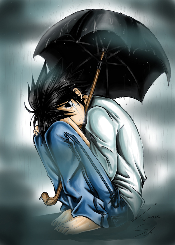Ryuzaki (L) in the rain // Death Note by rijistories on DeviantArt