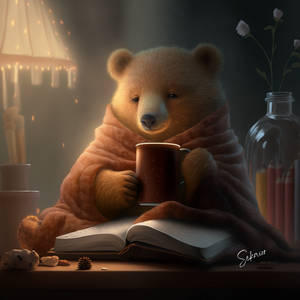 Comfy Bear with Coffee and Book