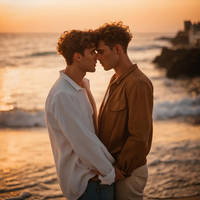 A gay haircut in a romantic atmosphere, they look 